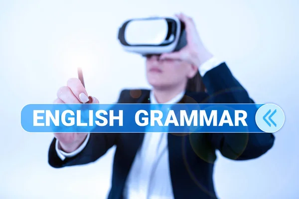 概念说明英语语法 商业展示课程涵盖所有级别的英语听说和写作 — 图库照片