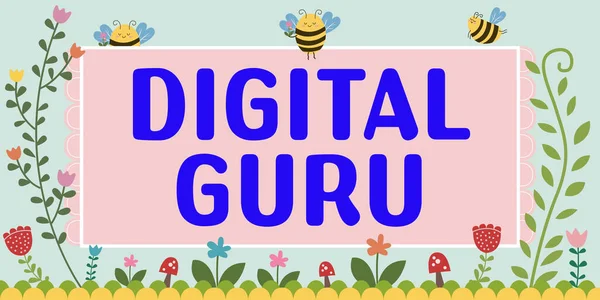 Podpis Koncepcyjny Digital Guru Słowo Dla Nauczyciela Przewodnik Intelektualny Sprawach — Zdjęcie stockowe