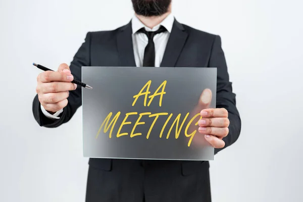 Texto Que Presenta Meeting Concepto Que Significa Reunión Personas Adictas — Foto de Stock