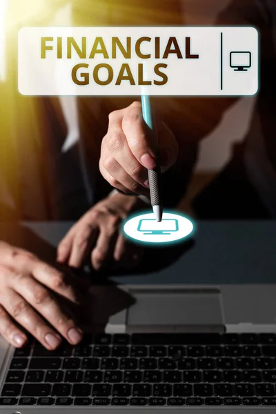 Text Sign Showing Financial Goals Business Idea Targets Usually Driven — Stock Photo, Image