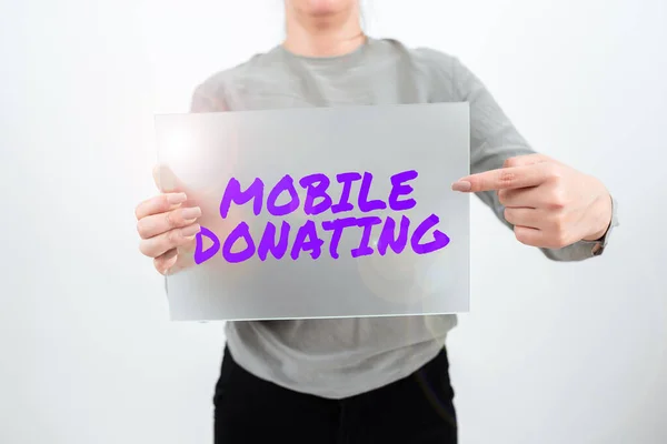 Escribir Mostrando Texto Donación Móvil Enfoque Negocios Para Dar Algo —  Fotos de Stock