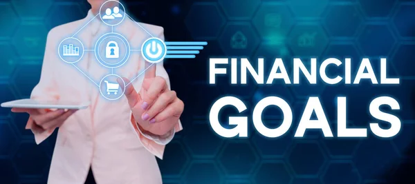 Text Sign Showing Financial Goals Conceptual Photo Targets Usually Driven — Stock Photo, Image