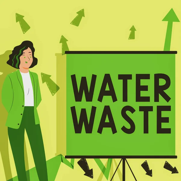 Концептуальный Заголовок Water Waste Concept Meaning Liquid Has Been Used — стоковое фото