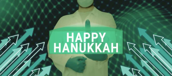 Text Bildtext Presenterar Happy Hanukkah Ord Skrivet Judisk Festival Firas — Stockfoto