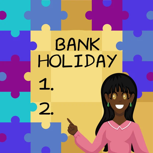 Texto Que Mostra Inspiração Bank Holiday Word Day Which Banks — Fotografia de Stock