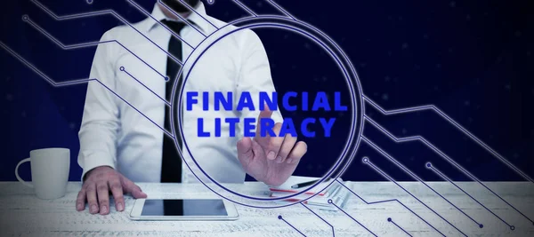 Tekst Bijschrift Presenteren Financiële Geletterdheid Bedrijfsoverzicht Inzicht Kennis Van Hoe — Stockfoto