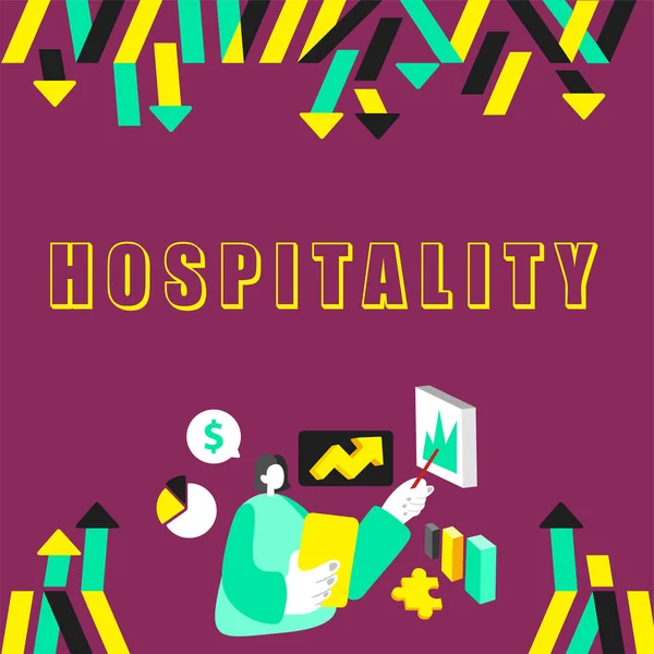 Señal Que Muestra Hospitalidad Escaparate Negocios Recepción Amable Generosa Entretenimiento — Foto de Stock