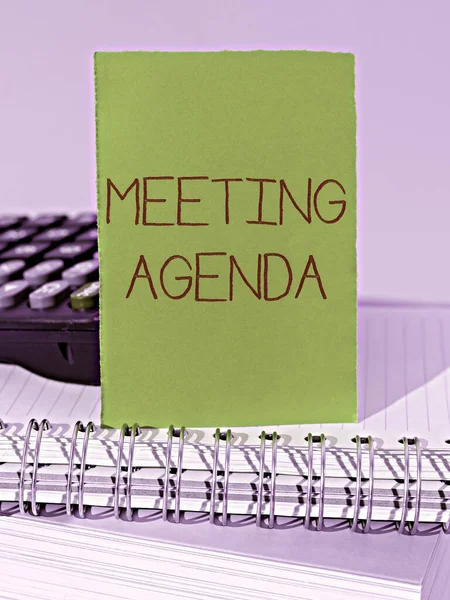 Assinar Exibindo Agenda Reunião Palavra Por Uma Agenda Define Expectativas — Fotografia de Stock
