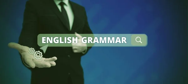 Znak Tekstowy Pokazujący Gramatykę Języka Angielskiego Concept Oznacza Kursy Obejmujące — Zdjęcie stockowe