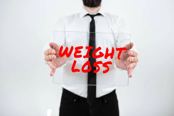 Textzeichen Mit Gewichtsverlust Konzeptfoto Verringerung Der Körperflüssigkeit Muskelmasse Reduzieren Fett — Stockfoto