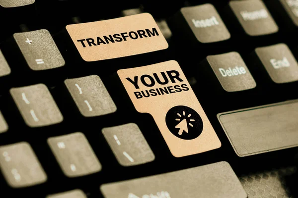 Firma Mostrando Transform Your Business Word Modify Energy Innovation Sustainable —  Fotos de Stock