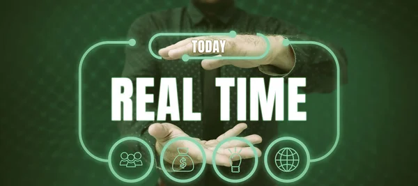 Знак Тексту Показує Реальний Час Інтернет Концепція Фактичного Часу Протягом — стокове фото
