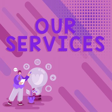 Hizmetimizi gösteren metin işareti, elle tutulamayan ürünlere hizmet etmenin mesleği veya işlevi üzerine yazılmış sözcük