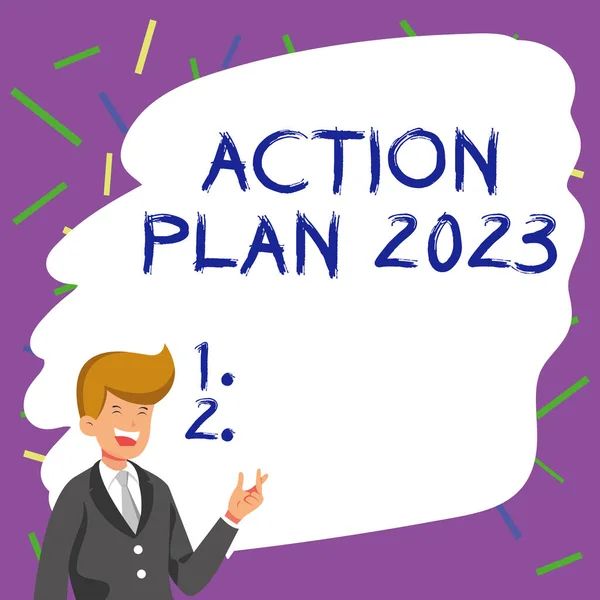 Έμπνευση Που Δείχνει Σημάδι Σχέδιο Δράσης 2023 Έννοια Έννοια Που — Φωτογραφία Αρχείου