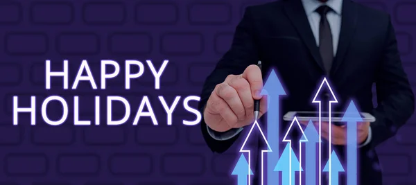 Konceptuell Bildtext Happy Holidays Word Skrivet Hälsning Används För Att — Stockfoto