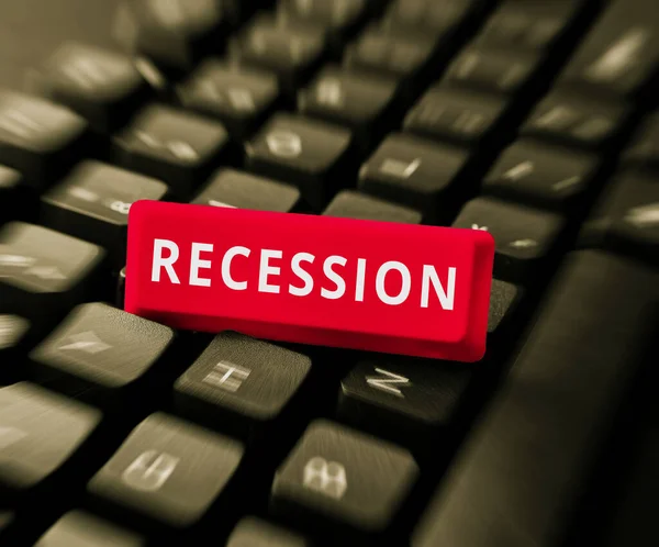 Szöveges Felirat Bemutató Recesszió Business Bemutatja Folyamat Fokozatos Csökkenésének Növekedés — Stock Fotó