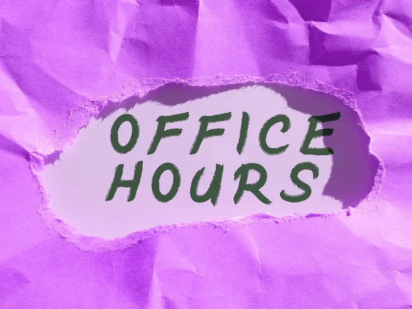 Podpis Conceptual Office Hours Word Hours Which Business Normally Conducted — Zdjęcie stockowe