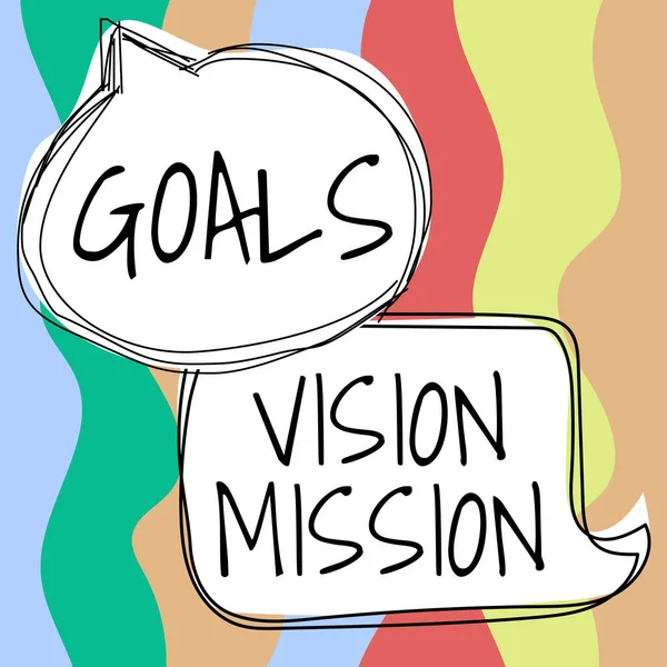 テキストを表示する目標ビジョンミッション コンセプトコミュニティグループを助けるために使用される実用的な計画プロセスを意味する — ストック写真