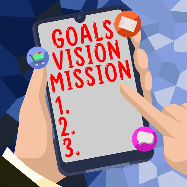 Handschrift Zeichen Ziele Vision Mission Geschäftsidee Praktischen Planungsprozess Verwendet Community — Stockfoto
