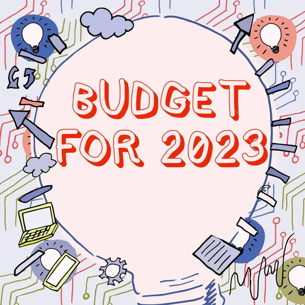 Tekst Billedtekst Præsentere Budget 2023 Virksomhedskoncept Skriftligt Overslag Indtægter Udgifter - Stock-foto