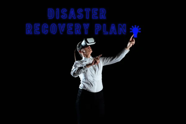 Hand Writing Sign Disaster Recovery Plan Word Having Backup Measures — Stock Photo, Image