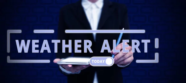 Inspiração Mostrando Sinal Weather Alert Business Abordagem Alerta Urgente Sobre — Fotografia de Stock