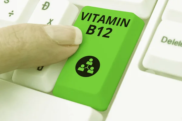 Legenda Texto Apresentando Vitamina B12 Vitrine Negócios Grupo Substâncias Essenciais — Fotografia de Stock