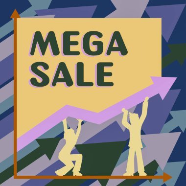 Mega Satış 'ı gösteren metin tabelası, Özel alışveriş anlaşmaları ve ağır indirimlerle dolu günün kelimesi