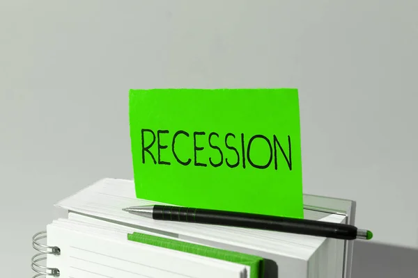 Hand Writing Sign Recession Word Written Process Progressive Decrease Growing — Stock Photo, Image