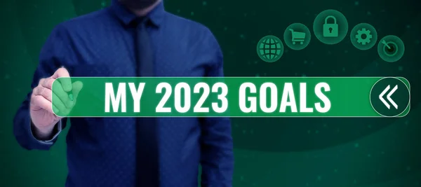Conceptual caption My 2023 Goals, Business approach setting up personal goals or plans for the current year