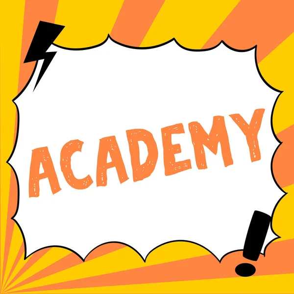Hand writing sign Academy, Concept meaning where students can go to receive academic support