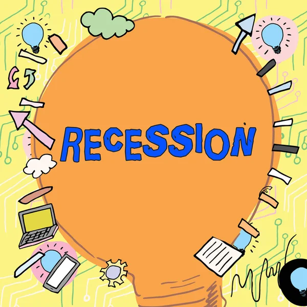 Exibição Conceitual Recessão Palavra Escrito Sobre Processo Diminuição Progressiva Crescimento — Fotografia de Stock