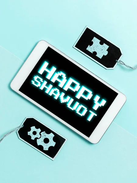 Inspiração Mostrando Sinal Feliz Shavuot Conceito Negócio Feriado Judaico Comemorando — Fotografia de Stock