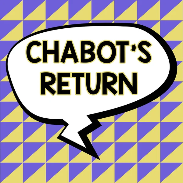 Znak Tekstowy Pokazujący Powrót Chabotów Przegląd Biznesowy Powrót Rozmowy Pomocą — Zdjęcie stockowe