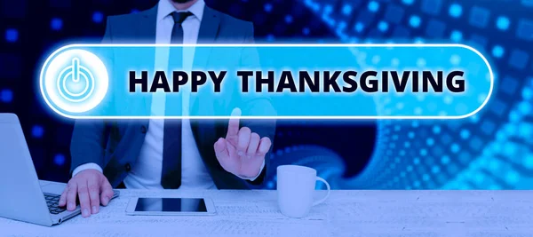Skriva Visa Text Glad Thanksgiving Begreppet Mening Skördefestival Nationell Helgdag — Stockfoto