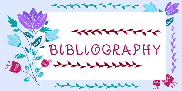 Вдохновение, показывающее знак Библиография, Бизнес-витрина список работ, относящихся к конкретной теме, период, или автор