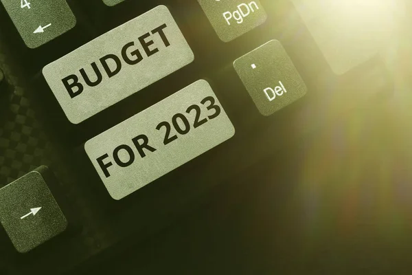 Texto Inspirador Orçamento Para 2023 Conceito Negócio Estimativas Escritas Receitas — Fotografia de Stock