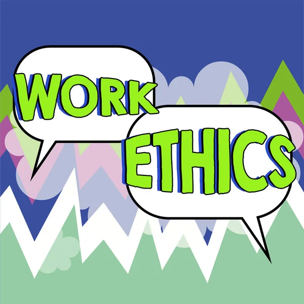 Sinal Texto Mostrando Ética Trabalho Ideia Negócio Conjunto Valores Centrados — Fotografia de Stock
