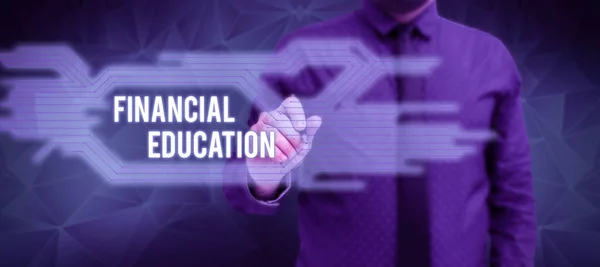 Signo Texto Mostrando Educação Financeira Ideia Negócio Entendimento Áreas Monetárias — Fotografia de Stock