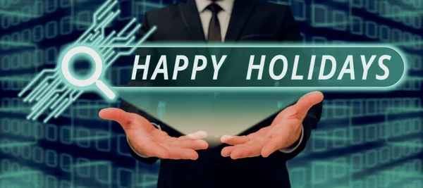 Концептуальний Дисплей Happy Holidays Internet Concept Привітання Яке Використовується Розпізнавання — стокове фото