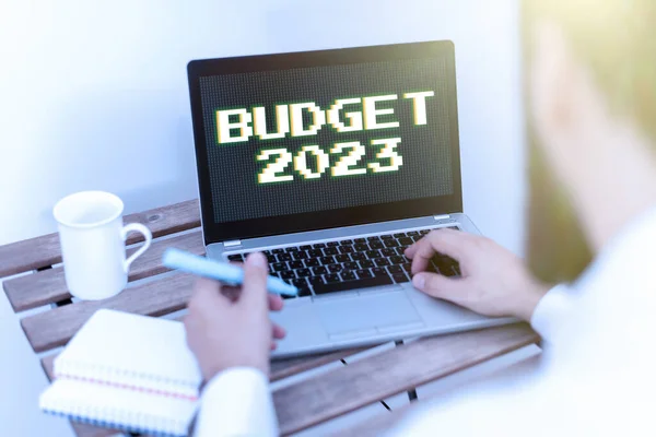 Redação Exibindo Texto Orçamento 2023 Palavra Escrito Sobre Estimativa Receitas — Fotografia de Stock
