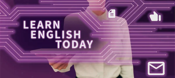 Text Sign Showing Learn English Today Word Gain Acquire Knowledge — Stock Photo, Image