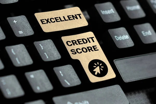 Podpis Tekstowy Przedstawiający Excellent Credit Score Word Persons Report Financial — Zdjęcie stockowe