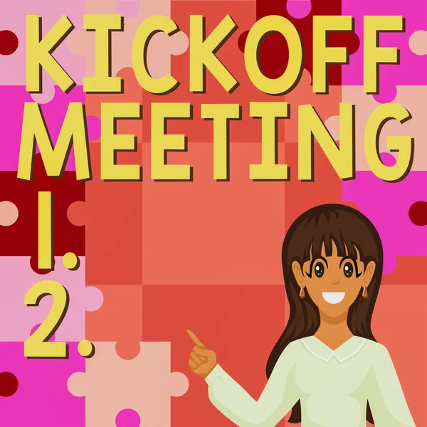 Leyenda Conceptual Kickoff Meeting Word Written Discusión Especial Sobre Las — Foto de Stock