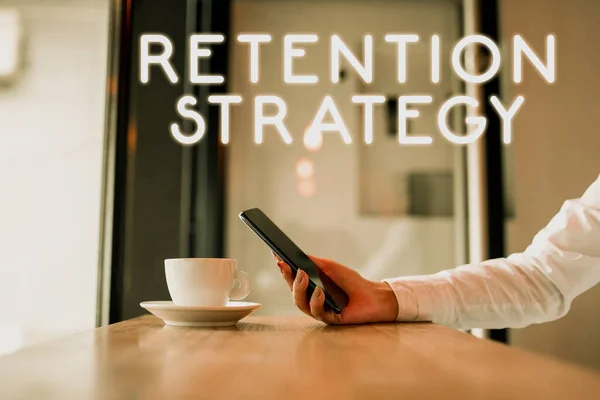 Handschrifttekst Retention Strategy Concept Betekent Activiteiten Personeelsverloop Uitputting Verminderen — Stockfoto