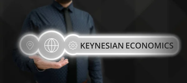 stock image Text showing inspiration Keynesian Economics, Business overview monetary and fiscal programs by government to increase employment