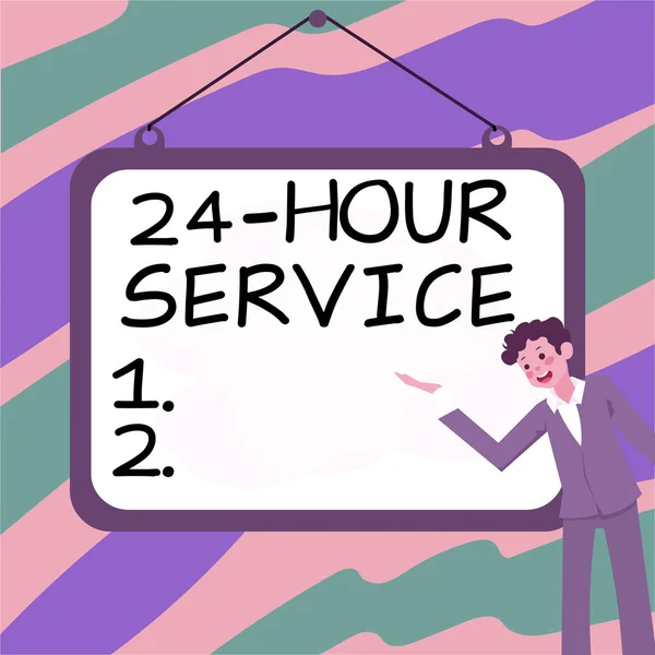 Hand writing sign 24 Hour Service, Business showcase service that is available any time and usually every day