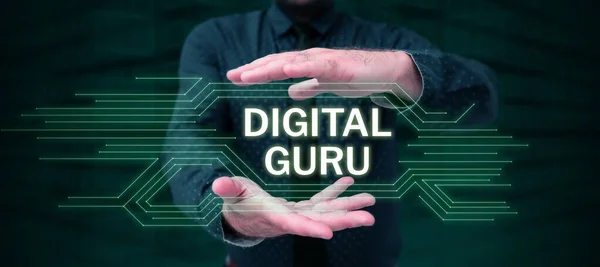 Sinal Texto Mostrando Guru Digital Conceito Significado Professor Guia Intelectual — Fotografia de Stock