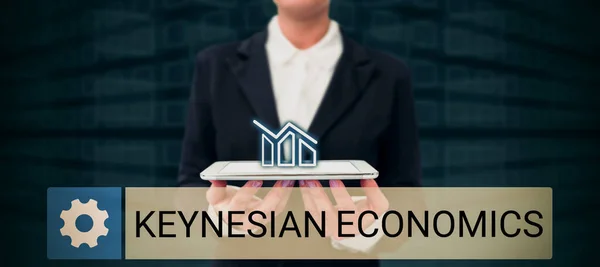 Tekstbord Met Keynesiaanse Economie Business Vitrine Monetaire Fiscale Programma Door — Stockfoto