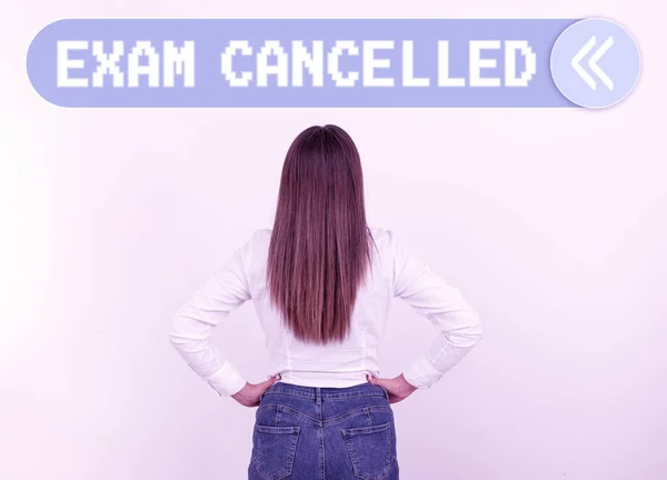 Text Sign Showing Exam Cancelled Business Overview Precise Predictions Rigorous — Stock Photo, Image